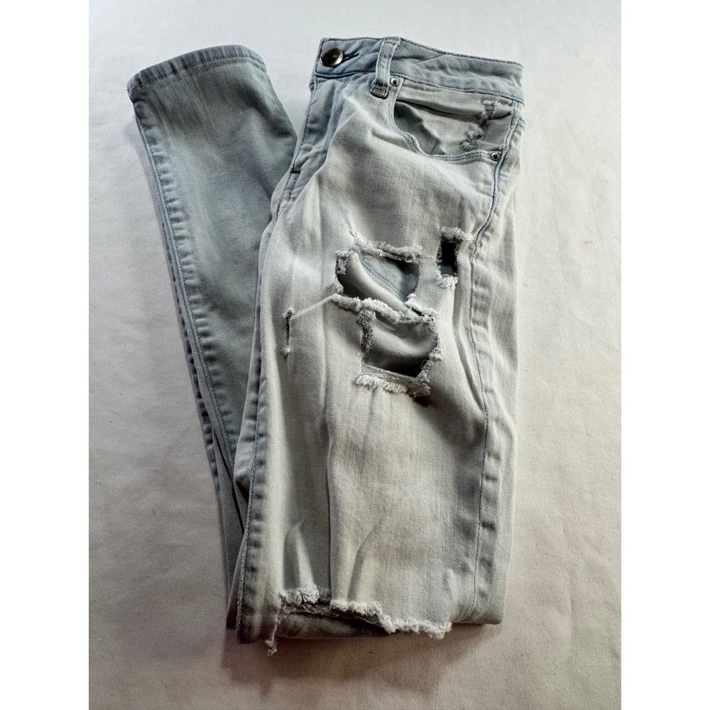 American Eagle Light Wash Distressed Skinny Jeans Womens Size 27 Inseam 28.5
